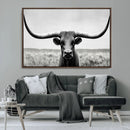Longhorn Bull Canvas Print | Rustic Farmhouse Wall Art |