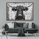 Abstract Longhorn Bull Wall Art Canvas Print - Rustic Texas