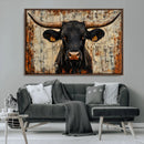 Rustic Texas Artwork Wall Art Canvas Print - Abstract Cow