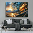 Ocean Wave at Sunset Canvas Wall Art – Vibrant Coastal Beach