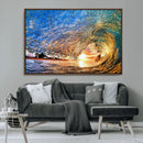 Ocean Wave at Sunset Canvas Wall Art – Vibrant Coastal Beach