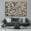 Abstract Love and Chaos Canvas Print, Black Symbols on Beige