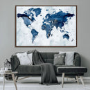 Modern Blue World Map Canvas Print – Framed Wall Art,