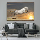 Large Wall Art Canvas Print – White Jumping Horse Sunset