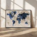 Vintage Blue World Map Canvas Wall Art – Antique Style