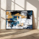 Blue and Gold Abstract Canvas Wall Art – Triptych Modern