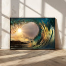 Golden Wave Sunset Canvas Print – Large Coastal Wall Art for
