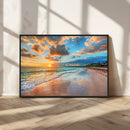Sunset Ocean Waves on Tropical Beach, 3-Panel Giclee Canvas