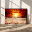 Red Sunset Ocean Beach Canvas Wall Art Beach Canvas, Coastal