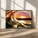 Golden Wave Sunset Triptych Canvas Art, Giclee Canvas Print