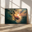 Ocean Wave Sunset Canvas Wall Art – Triptych Seascape Print