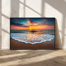 Sunset Beach Canvas Wall Art – Colorful Ocean Waves Triptych