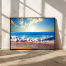 Tropical Beach Sunset Canvas Art, Ocean Waves and Sandy