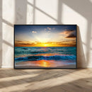 Vibrant Ocean Sunrise Over Golden Beach Waves, Giclee Canvas