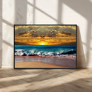 Ocean Sunrise Over Golden Beach Waves, Giclee Canvas Wall