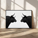 Spanish Bull Art - Framed Black and White Bull Canvas Print