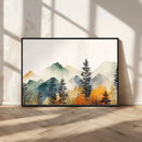 Abstract Watercolor Mountains and Trees Autumn Wall Art,