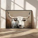 White Longhorn Bull Wall Art Canvas Print – Framed and Ready by MyGreatCanvas | Canvas Wall Art Prints | Photo Prints & Wall Decor