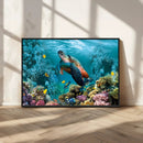 Sea Turtle and Coral Reef Triptych Wall Art – Vibrant