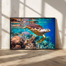 Sea Turtle Wall Art Canvas Print – Vibrant Ocean Coral Reef