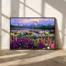 Vibrant Wildflower Garden and Mountain View Giclee Canvas