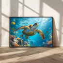 Sea Turtle Underwater Canvas Wall Art Print - Vibrant Ocean