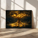 Golden Tree of Life Canvas Wall Art Print - Majestic Glowing