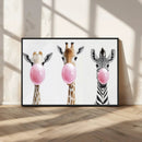 Bubblegum Animals Canvas Wall Art - Playful Giraffe and
