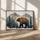 Rustic Grizzly 399 Bear and Mountain Wood Canvas Wall Art -