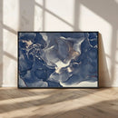 Large Abstract Blue and Gold Canvas Wall Art Fluid Ink