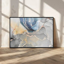 Large Abstract Blue and Gold Canvas Wall Art | Fluid Ink