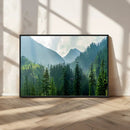 Misty Forest Mountain Wall Art Canvas Print – Framed Serene