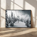 Snowy Pines Wall Art Canvas Print – Framed Ski Lift Winter