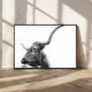 Longhorn Wall Art Canvas Print – Framed Monochrome Ranch Cow