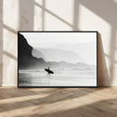 Surfer Beach Wall Art – Framed Black White Ocean Canvas