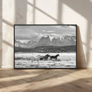Wild Horses Wall Art – Framed Black White Mountain Canvas by MyGreatCanvas | Canvas Wall Art Prints | Photo Prints & Wall Decor