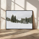 Frosty Pines Wall Art Canvas Print – Framed Silent Snowfall