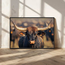 Majestic bull head close-up, long curved horns, detailed fur by MyGreatCanvas | Canvas Wall Art Prints | Photo Prints & Wall Decor