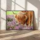 Highland Cow Wall Art Canvas Print – Framed Purple Flowers by MyGreatCanvas | Canvas Wall Art Prints | Photo Prints & Wall Decor