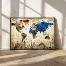 World Map Canvas Print – Vintage Blue and Gold World Map
