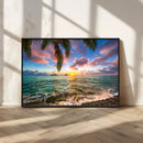 Framed Tropical Sunset Art Canvas Print
