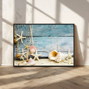 Seashells on Rustic Wooden Background, Seashells Wall Art