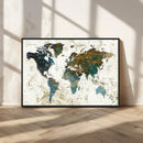 Vintage World Map Wall Art Canvas Print, Framed Rustic Earth