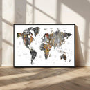 Modern Metallic World Map Canvas Wall Art – Framed