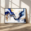 Golden Cascades on Midnight Blue – Deep Blue Abstract Wall