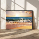 Sunset Beach Wall Art - 3-Panel Framed Canvas Print, Ready