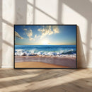 Serene Ocean Sunset Canvas Wall Art - Beach Waves at Sunset,