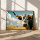 Longhorn in the Prairie - Stunning Ranch-Style Triptych Wall