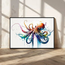 Watercolor Vibrant Octopus Wall Art Canvas Print | Abstract