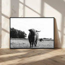 Black and White Highland Cow Wall Art Canvas Print | Rustic